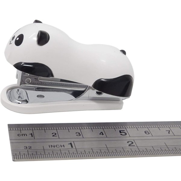 Bærbar Mini Søt Panda Skrivebords Heftemaskin Sett med 1000PCS No.10 Hefteklammer for Kontor Skole Hjemmebruk Black and white