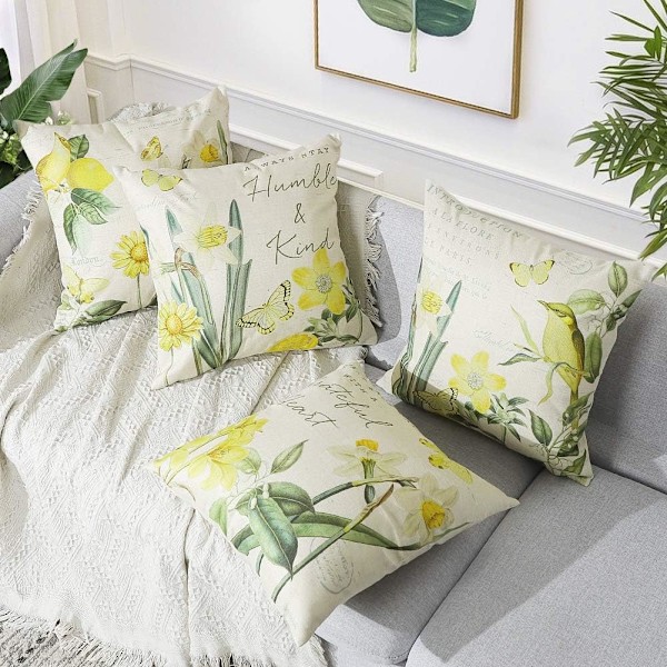 Set med 4 Dekorativa Kuddfodral 45x45cm, Vattentäta Prydnadskuddfodral med Påskliljemönster, Perfekta för Uteplatsbänken