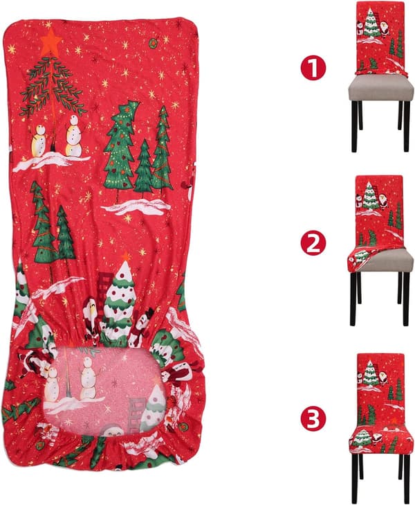Stretch Stolskydd, 4-pack Julgranstryckt Superpassande Stretch Spandex Matstolsöverdrag Skydd Sittdyna