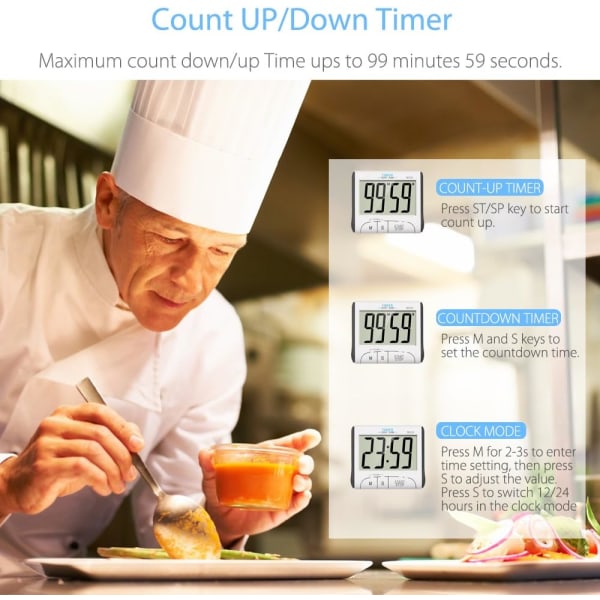 Köktimer, Digital Magnetisk Köktimer Timer 24 Timmar Alarmklocka med Stor LCD-Skärm Utdragbar Stativ