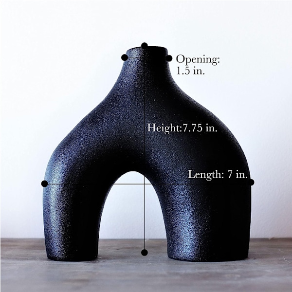 Svart Keramik Vas Set om 2 för Modern Minimalistisk Bohemisk Dekor, Runda Matta Donut Vas för Pampasgräs black