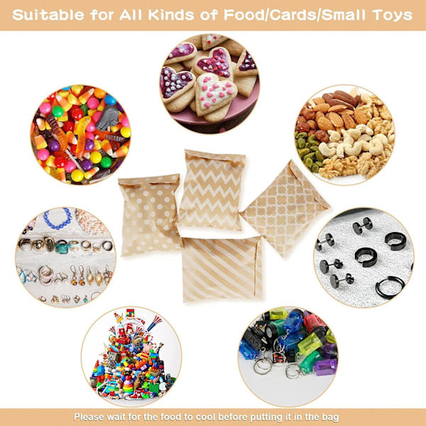 Pakke med 100 Kraft Papir Slikposer, Slik Cookie Favor Snacks Buffet Butik Wrappers, 4 Forskellige Stil Ingen Voks Slikposer, 13x18CM
