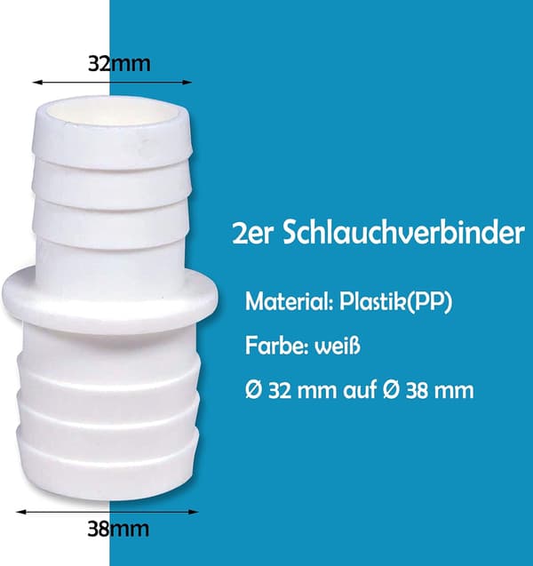 Slangkopplingar med slangklämmor, Pool slangadapter, Dubbel slangände (2 x 32 till 38mm)