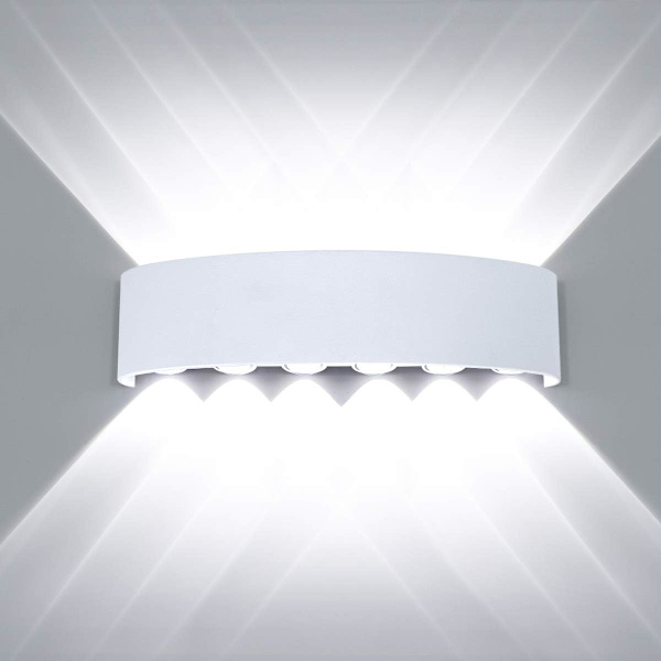 Vandtæt LED væglampe op og ned væglampe aluminium LED væglampe indendørs udendørs til badeværelse soveværelse gang stue veranda, 12W hvid