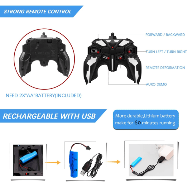 Transform RC Bil Robot, Uavhengig 2.4G Robot Deformasjon Bil Leke med En Knapp Transformasjon & 360 Hastighetsdrifting 1:18 Skala blue B