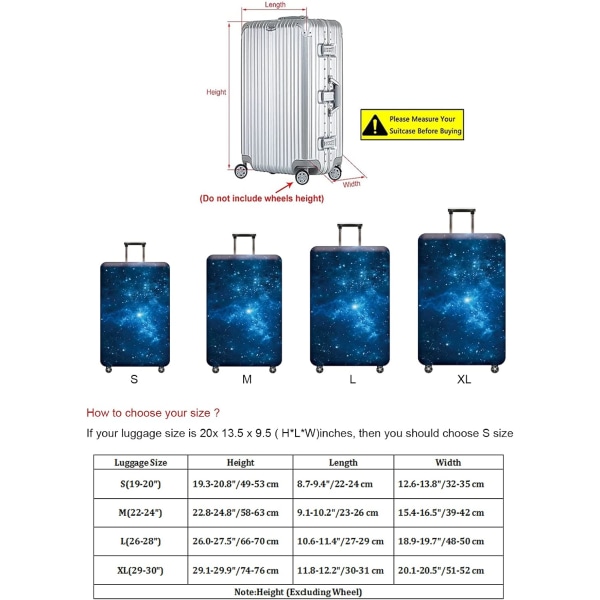 Bagagebetræk, beskyttende, vaskbart kuffertbetræk - rejseelastisk spandex-kuffertbeskytter med bagagemærke Passer til 29 til 30 tommer Milky Way M