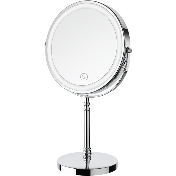 8" laddningsbar dubbelsidig sminkspegel med 3 färger, 1x/10x 360° rotationspekskärm, ljusstyrka justerbar kosmetisk ljusspegel Chrome