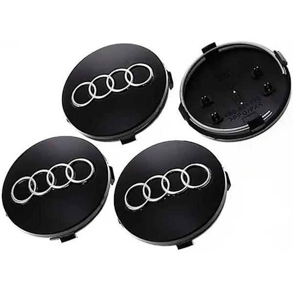 4 kpl auton napahatun suojukset, jotka sopivat Audi 60MM ABS -autokeskiöihin, alumiini + ABS -materiaalista valmistetut pyöränkeskiön suojukset, auton koristetarvikkeet