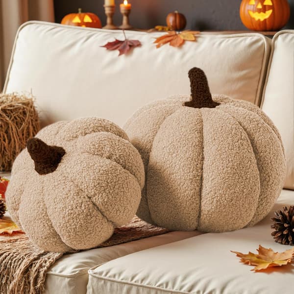 2 stk høstgresskarputer, myke 3D-formede puter til sofa, seng, soverom, Thanksgiving, Halloween hjemmeinnredning, 32x22cm og 23x18cm