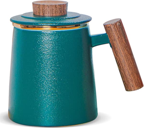 Infusionskopp med lock och filter, keramisk tekopp för hemmet och kontoret, jubileumspresenter verde