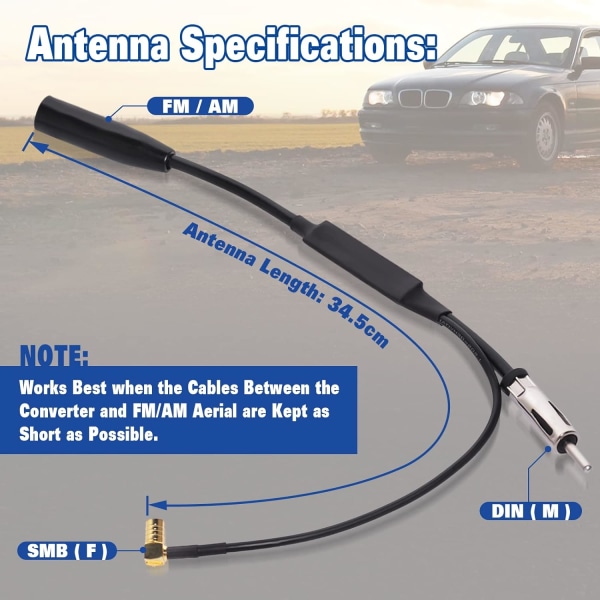 Antenne Splitter Bil Splitter SMB Adapter DIN Stik Bilantenne Bilradio DAB Antenne til Bilradio