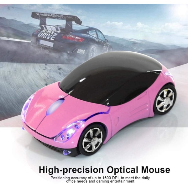 Langaton hiiri lapsille, 2,4G langaton hiiri USB vastaanottimella, langaton auton hiiri Optinen hiiri 1600DPI kannettavalle tietokoneelle Pink
