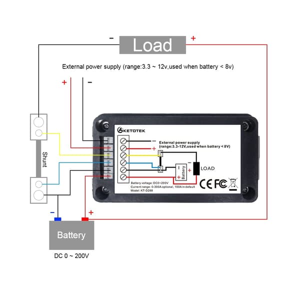 DC Batterimåler Voltmeter Amperemeter Energiovervåking LCD Digital Multimeter Spenning Strøm Kapasitet Ohm Time SOC LCD Meter DC 0-200V 100A Shunt
