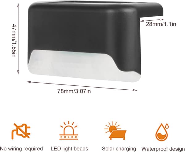 Vandtæt solcelle hegn lys, solcelle dæk lys, trappe lampe, IP65 LED solcelle have lys til terrasse trappe hegn (varmt lys-sort, 12 stk.)