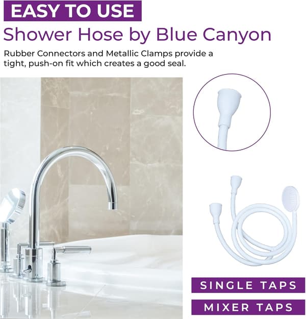 Blue Canyon Vector Dobbelt Hane Bruserspray| Badeværelsestilbehør| Premium Brusefastgørelse til Badekarshaner| Push-on-Fitting (Hvid)