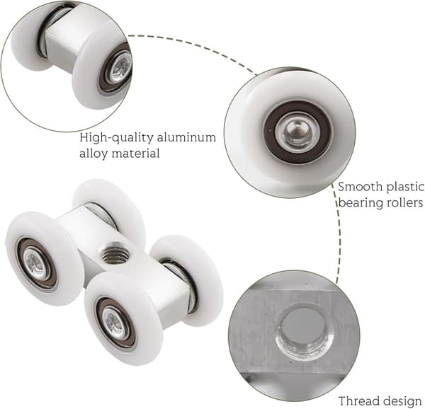 Skyvedørruller, 8 stk, Hvit, Aluminium, Plast