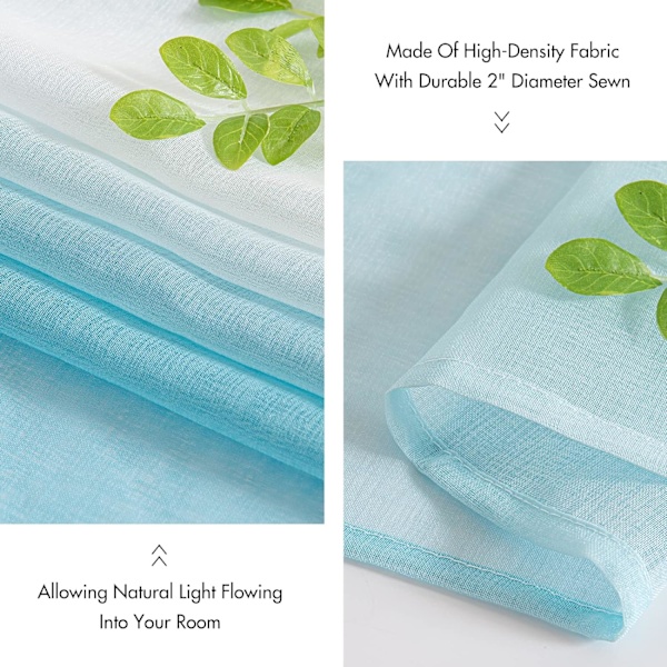 Gennemsigtige gardiner voile gardin med øjer farvegradient dekorative gardin vinduesgardin til soveværelse og stue, sæt med 2 Blue 214cm*214cm
