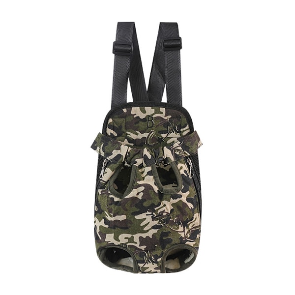 Husdjursbröstväska utomhus mesh dubbel axel fyra ben ryggsäck Camouflage canvas L