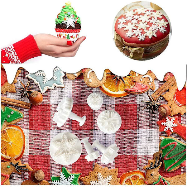 Dww-2 3-delt sæt med udstikkere til julekager, snefnugforme til fondantkager, sukkerpasta og groft snefnug