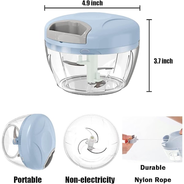 Manuaalinen silppuri, sipulisilppuri, manuaalinen silppuri narulla, sipulileikkuri, ruoalle, hedelmille, vihanneksille, lihalle, yrteille, valkosipulille, salaatille, 500 ml köydellä