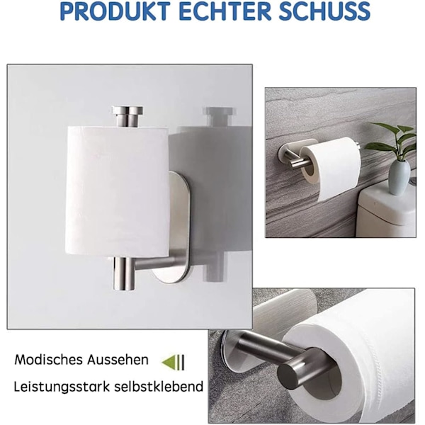 Hopeanvärinen WC-paperiteline, Premium-laatuinen poraamaton WC-paperiteline, ruostumattomasta teräksestä valmistettu seinään kiinnitettävä WC-paperirulla