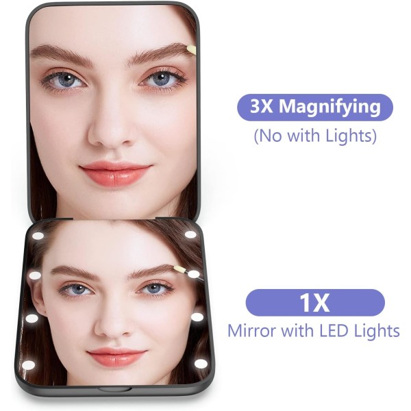 Pocket Spejl, LED Kompakt Spejl, Firkantet Folde Håndholdt