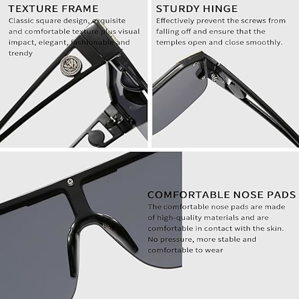 FlatTopSquareSolbrillerForMennKvinnerOnePieceShadesSemi-RimlessFram
