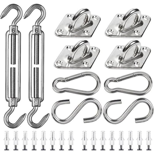 M6-1 Markisefestesett, Kraftig Rustfritt Stål Skyggeseil Hardware Kit for Hage, Trekant & Firkant, Rektangulær