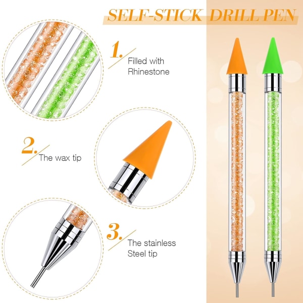 2 stk Rhinestone Picker Dotting Pen, Dobbelt Endet Rhinestones G