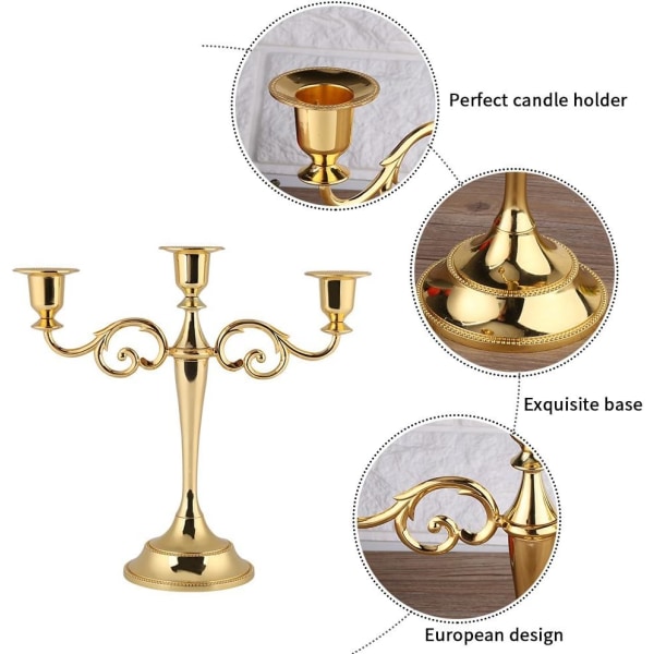 1 stycke guldmetall ljusstake med 3 armar, unikt