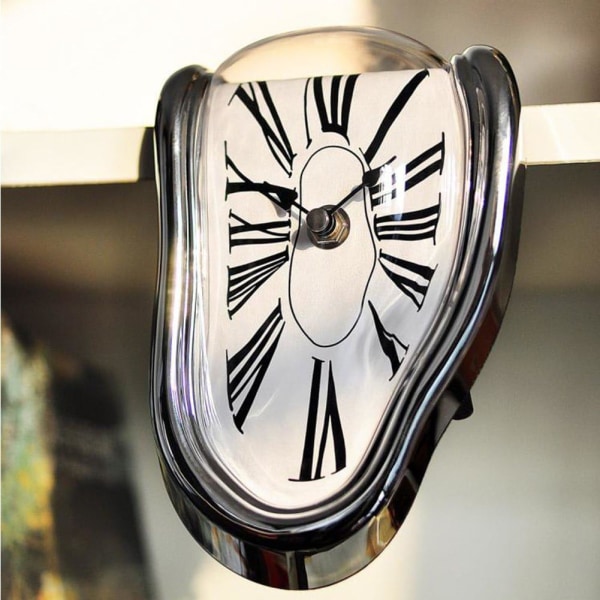 1 silver clock, desktop fashion clock, melting deformation wall