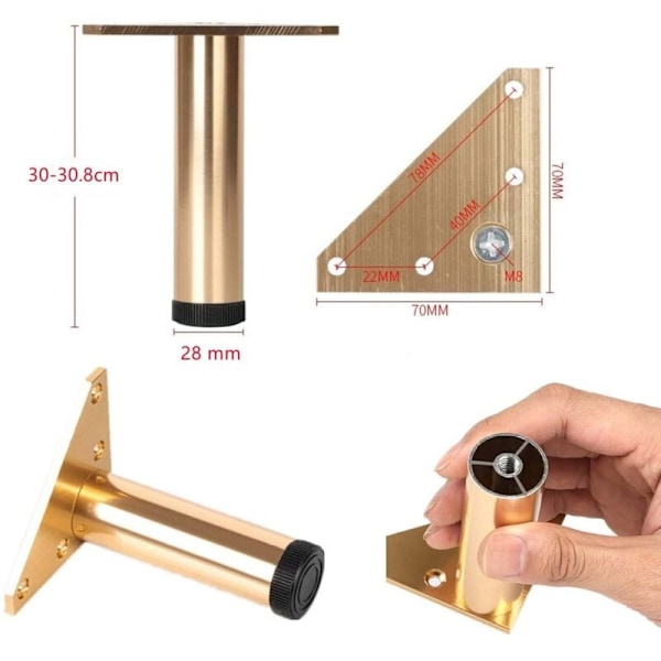 4 Stycken Justerbara Möbelben 30cm Moderna Soffben Guld Sängben Ersättningsfötter för Bord Skåp