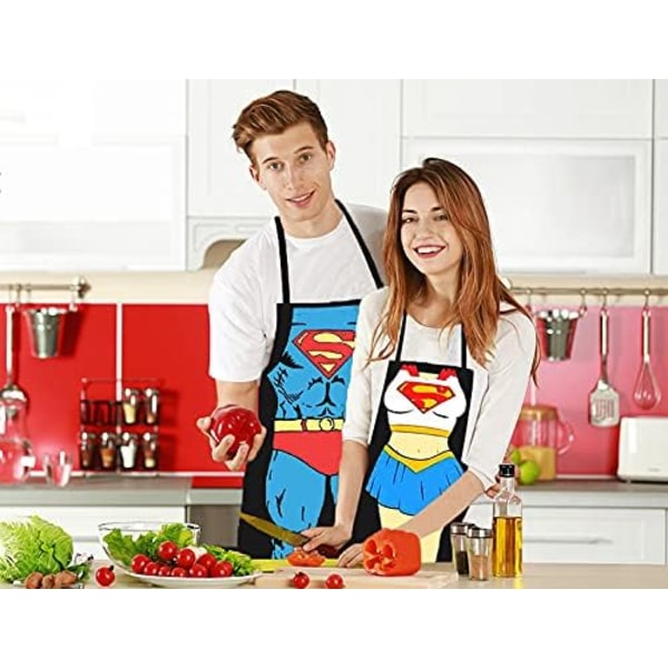 2 sæt køkkenforklæder - Superman version til mænd og kvinder, parforklæder