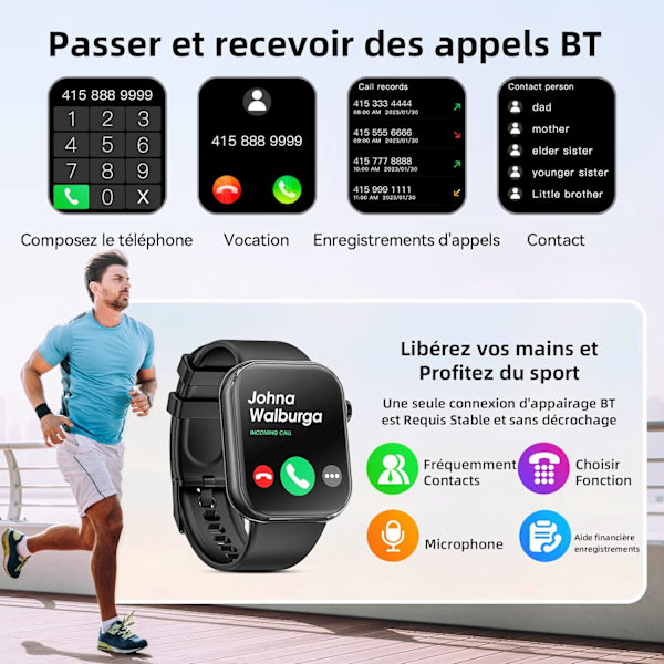 Smartwatch til mænd og kvinder med Bluetooth-opkald, 1,85'' sports-smartwatch
