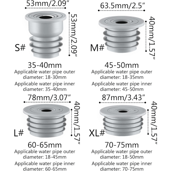 TPR Silikone Afløbspropper - Til 60-65mm, til forsegling af køkkenafløb mod syre- og alkalikorrosion - Silikone Forseglingspropper