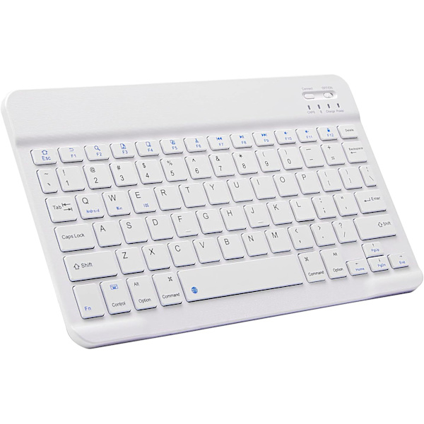 Ultratunn Bluetooth-tangentbord, bärbart, trådlöst minitangentbord, laddningsbart för Apple iPad, iPhone, Samsung-surfplatta, telefon, smartphone, iOS, Android, Windows (10 tum, vit)