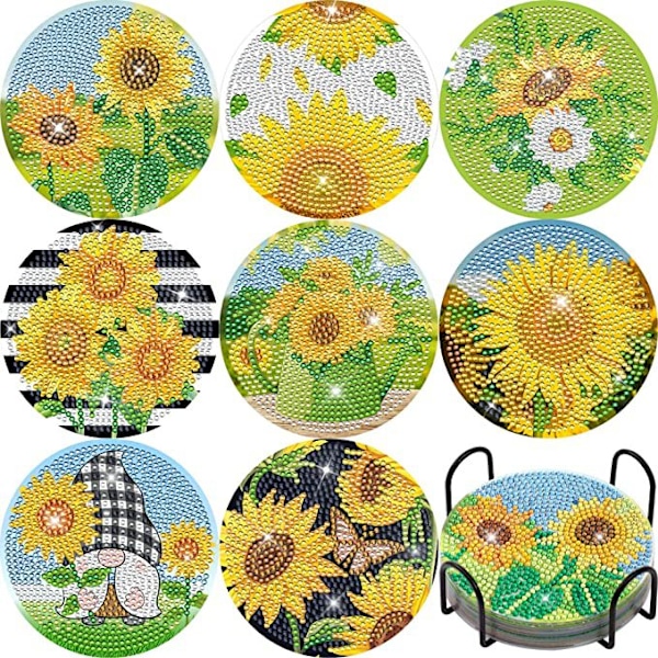 St DIY Diamantmålning Underlägg Set - Sommar Solroselement, Underlägg Set med Hållare och Verktyg, Diamantmålning