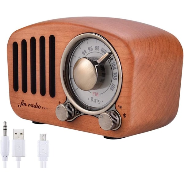 Kannettava radio Bluetooth-kaiutin, käsintehty retro puinen Bluetooth 4.2 mini kaiutin subwooferilla ja audio sisääntulolla Ja