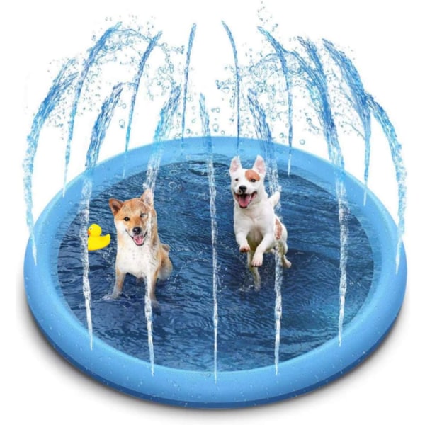 1 stycke blå hundbassäng, pool för husdjurslek, 3 hopfällbara sprinkler
