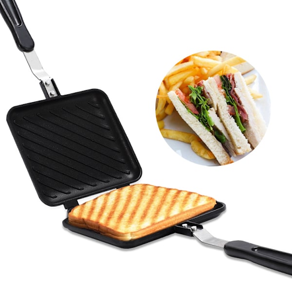SJ2408 Varm sandwich maker, simpel grillet sprød, fluorbehandlet, til gas komfur, sort, total bredde: 35 cm