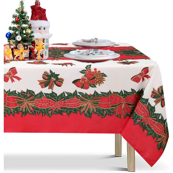 Juledug rektangulær - 152x178 cm Holly Ribbon mønster rynkebestandig vaskbar juledug til