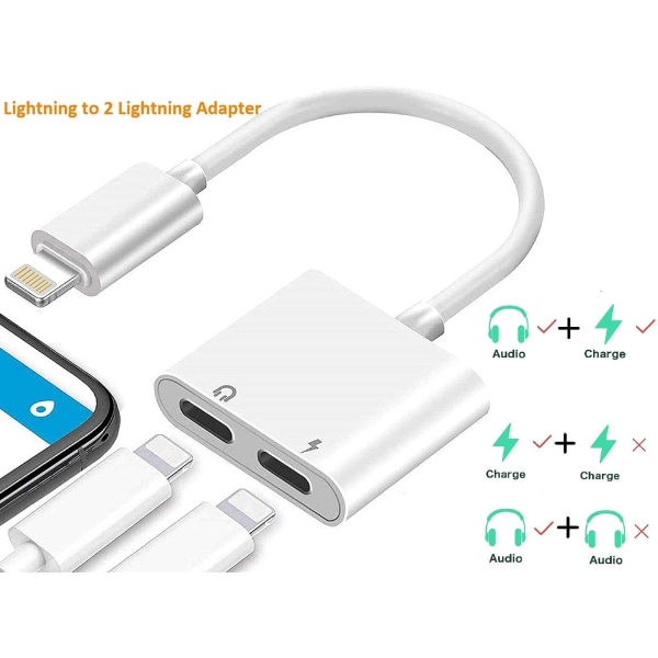 2-pack iPhone Lightning till 2 Lightning-adapter, Dubbel Lightning A