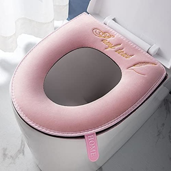 2-pack Mjuka Tjocka Toalettsitsöverdrag - Rosa med Toalettsitshandtag - Tvättbara - Passar Alla Ovala Toalettsitsar