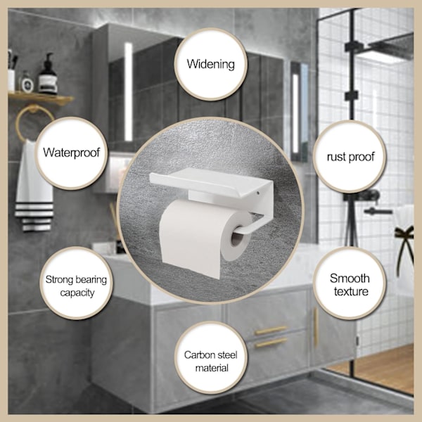 Toiletpapirholder, Håndklædeholder i rustfrit stål til mobiltelefon, Toiletpapirrulleholder, Toiletpapirholder med