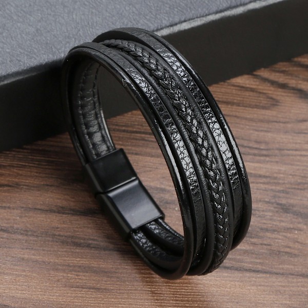 Läderarmband för män med spänne, kohud, flerskiktigt flätat läderarmband för män
