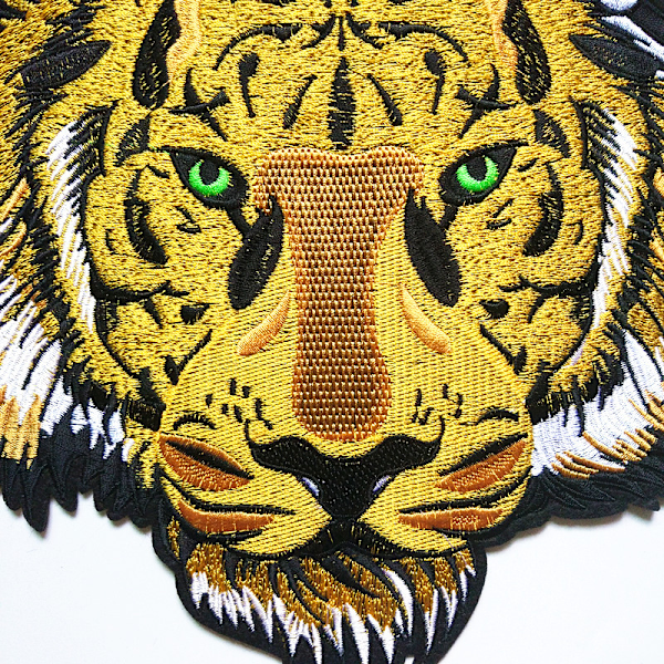 2 stk. Tigerhoved stofmærker, 25,5 cm Tiger strygemærker