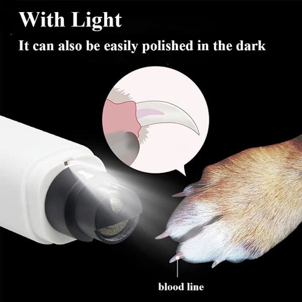 DogNailClipper, LED-lys, elektrisk neglefil, negleklippere, for katter, små hunder, mellomstore hunder, enkel for nybegynnere, USB-lading, stille design, sikker
