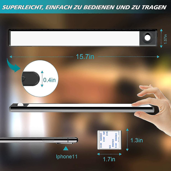 LED-sensor skaplys, bevegelsessensor LED-skaplys, underskapslys kjøkkensensorlys skap nattlys for skap skap trapper
