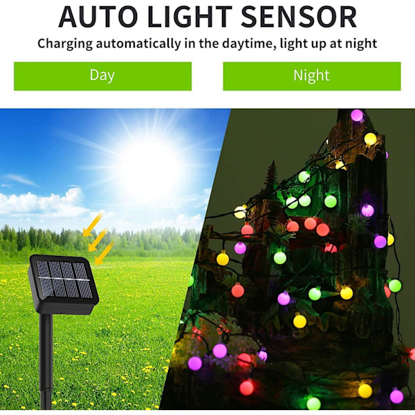 Utomhus solcellslingor 60 LED 10M Vattentät IP65 med 8 Li