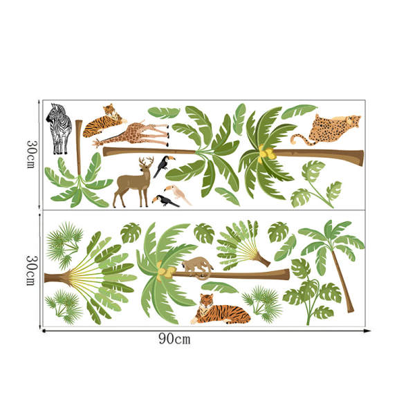 Summer tropical rainforest plant stickers giraffe zebra tiger